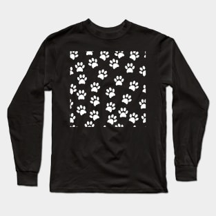 White Paw Prints on Blue Long Sleeve T-Shirt